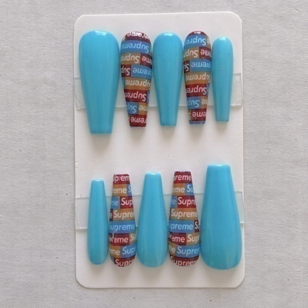 Hand Crafted Supreme Long Coffin Press On Nails